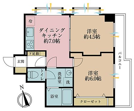 2DK、専有面積37.15?、バルコニー面積6.62?