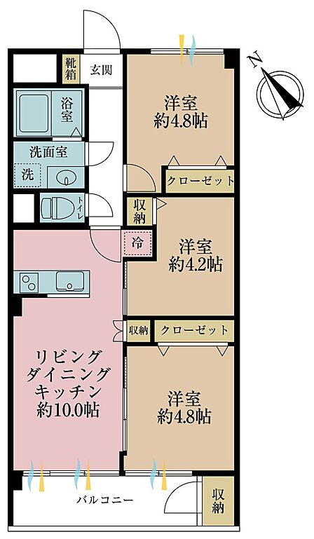 3LDK、専有面積59.4m2、バルコニー面積6.75m2