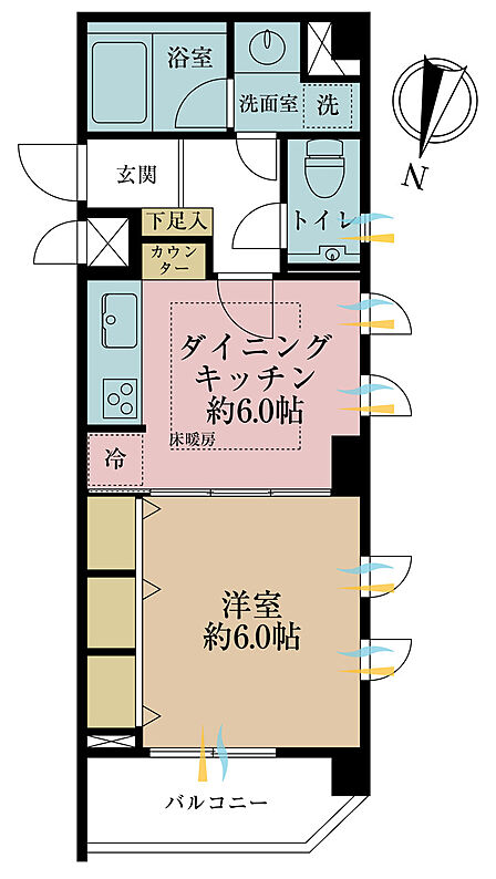 1DK、専有面積33.4m2、バルコニー面積4.04m2