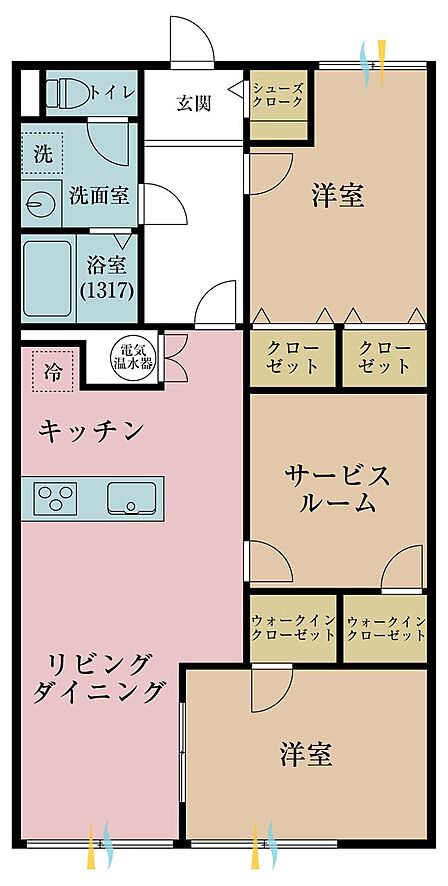 2LDK+S(納戸)、専有面積66.81m2、バルコニー面積7.84m2