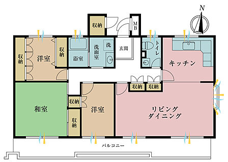 3LDK、専有面積89.76m2、バルコニー面積18.16m2