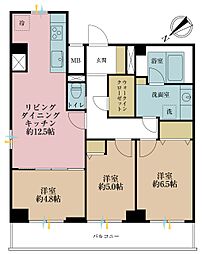 クラウン築地 3LDKの間取図画像