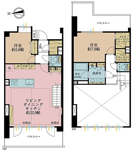 2LDK、専有面積89.13?、バルコニー面積25?