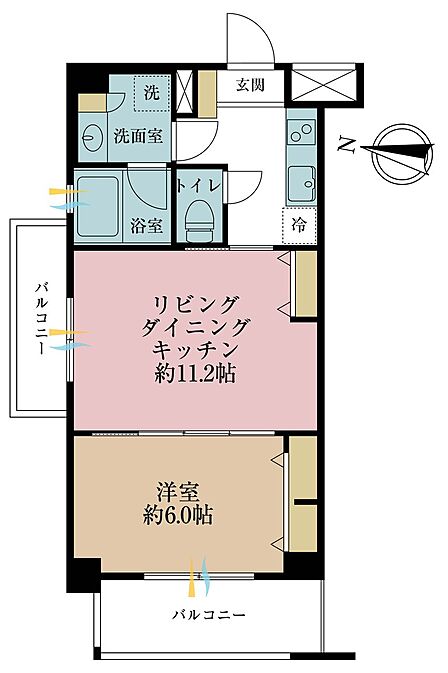 1LDK、専有面積40.14m2、バルコニー面積8.72m2