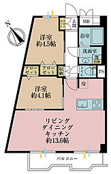築地永谷コーポラス 2LDKの間取図画像