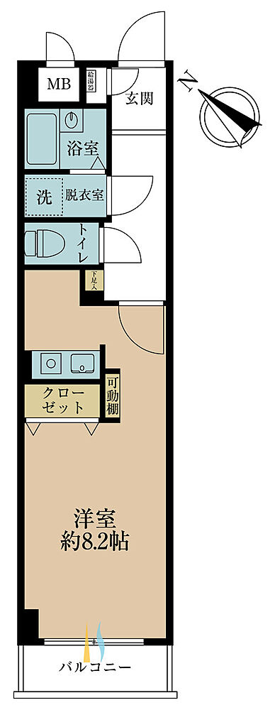 専有面積27.27m2、バルコニー面積2.7m2