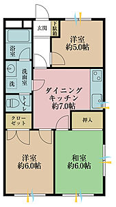 間取り：3DK、専有面積48.36m2