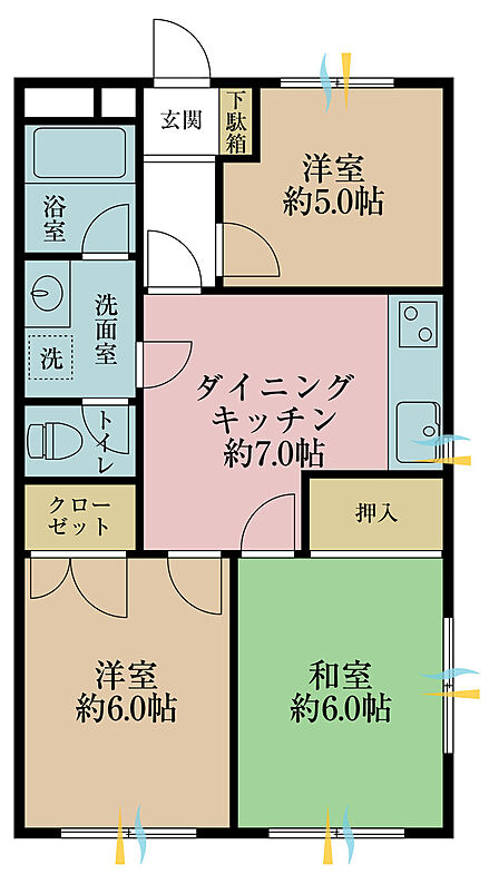 3DK、専有面積48.36m2