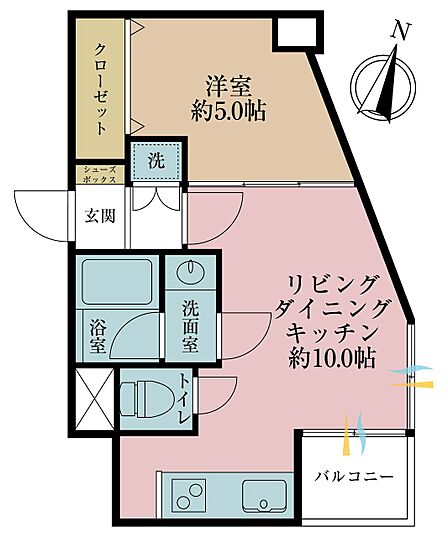 1LDK、専有面積35.1m2、バルコニー面積2.31m2
