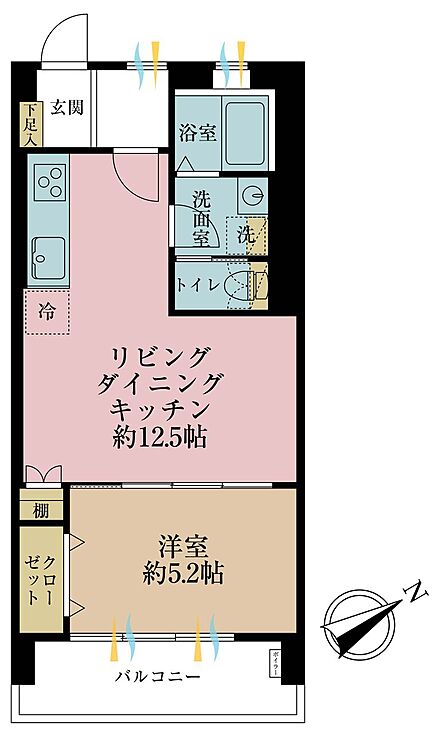 1LDK、専有面積40.5m2、バルコニー面積4.3m2
