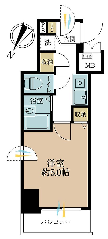 1K、専有面積20.79m2、バルコニー面積2.7m2