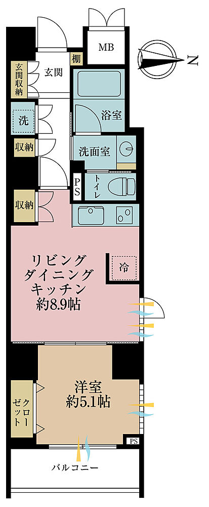 1LDK、専有面積37.63m2、バルコニー面積4.32m2