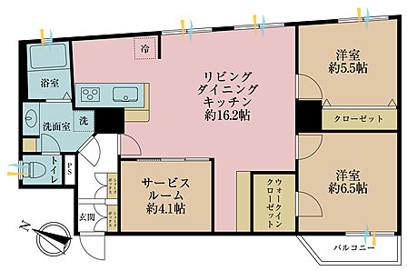 3LDK、専有面積72.5m2、バルコニー面積2.2m2