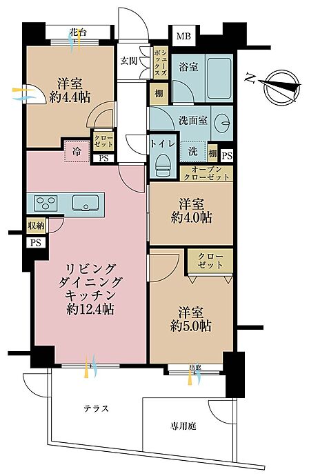 3LDK、専有面積55.41m2、バルコニー面積3.12m2