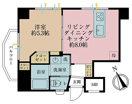 1LDK、専有面積31.64m2