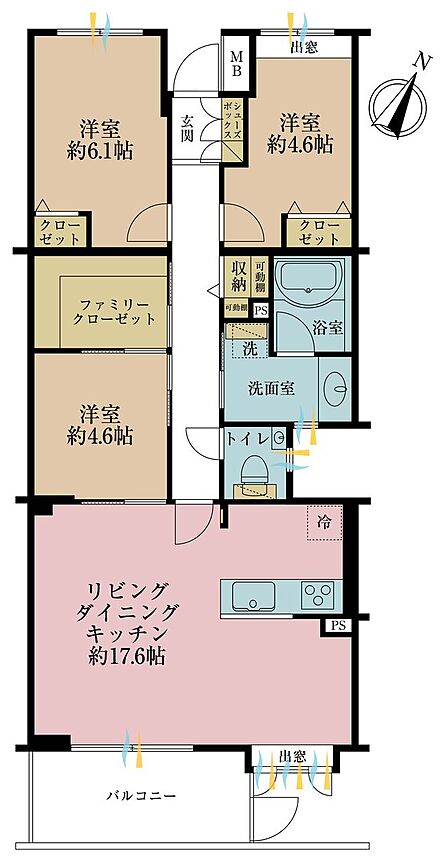 3LDK、専有面積78.18m2、バルコニー面積6.56m2
