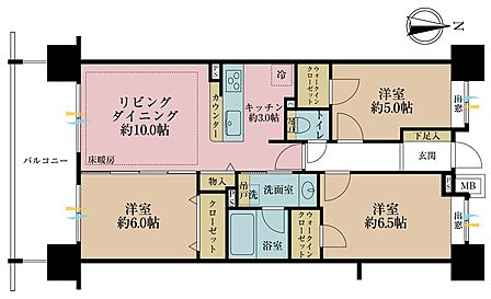 3LDK、専有面積67.8m2、バルコニー面積12m2