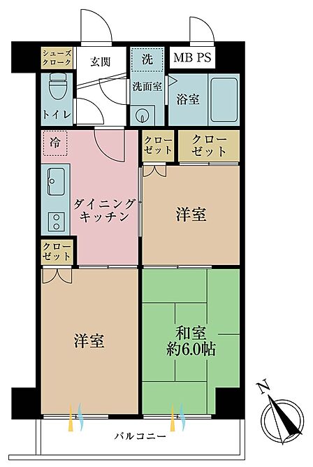 3DK、専有面積45m2、バルコニー面積5m2