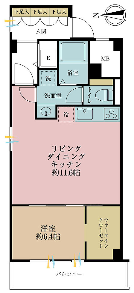 1LDK、専有面積42.25?、バルコニー面積5.4?