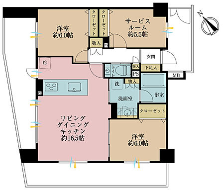 2LDK+S（納戸）、専有面積75.94m2、バルコニー面積28.1m2