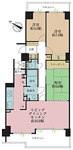 間取り：3LDK、専有面積80.73m2、バルコニー面積17m2