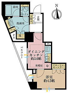 間取り:1DK、専有面積32.2m2、バルコニー面積4.14m2 間取り:1DK、専有面積32.2m2、バルコニー面積4.14m2