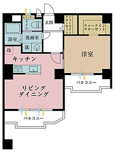 間取り:1LDK、専有面積45.84m2、バルコニー面積8.76m2 間取り:1LDK、専有面積45.84m2、バルコニー面積8.76m2