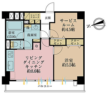 間取り:1LDK+S(納戸)、専有面積44.64m2、バルコニー面積7.2m2 間取り:1LDK+S(納戸)、専有面積44.64m2、バルコニー面積7.2m2