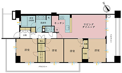 間取り:4LDK、専有面積94.7m2、バルコニー面積32.95m2 間取り:4LDK、専有面積94.7m2、バルコニー面積32.95m2