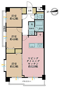 間取り:3LDK、専有面積57.68m2、バルコニー面積5.1m2 間取り:3LDK、専有面積57.68m2、バルコニー面積5.1m2