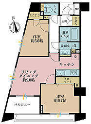 プラティーク三軒茶屋 2LDKの間取図画像