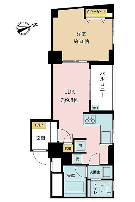 1DK、専有面積39.53m2、バルコニー面積3.99m2