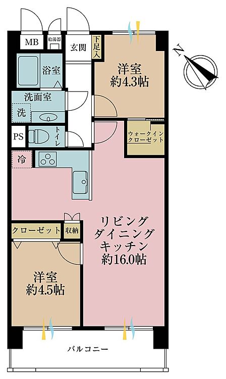 2LDK、専有面積60.48m2、バルコニー面積7.84m2
