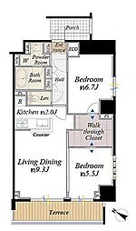 グレイスコート目黒 2LDKの間取図画像