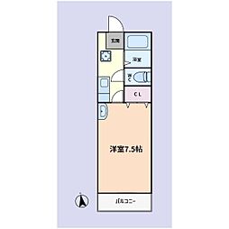 クイーンシップヒロ 1Kの間取図画像