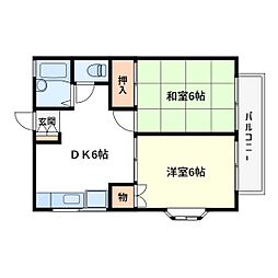 サンハイツ長島A棟 2DKの間取図画像