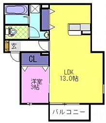 ボヌール2番館 1LDKの間取図画像
