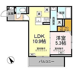 宇都宮市ゆいの杜3丁目アパート 1LDKの間取図画像