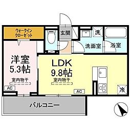 宇都宮市ゆいの杜3丁目アパート 1LDKの間取図画像