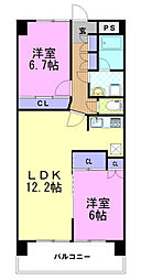 クロワサンス 2LDKの間取図画像