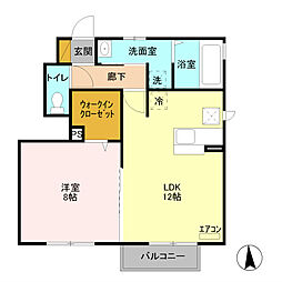 プレシュアモールB 1LDKの間取図画像