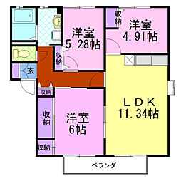 パインソシアB 3LDKの間取図画像