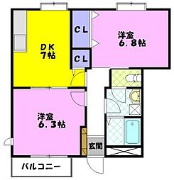 メルベーユ参番館 2DKの間取図画像