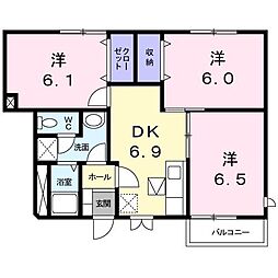 アーバンハイツ岩崎C 3DKの間取図画像