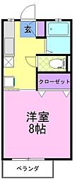 ドミールB 1Kの間取図画像