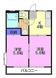 コダマハイツB 2Kの間取図画像