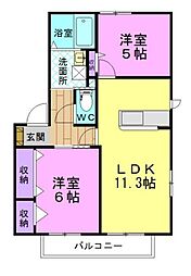 エバーグリーンA棟 2LDKの間取図画像