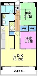 三向ハイツ元今泉 2LDKの間取図画像