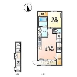 高根沢町新築アパート C棟 1LDKの間取図画像