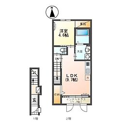 高根沢町新築アパート C棟 1LDKの間取図画像